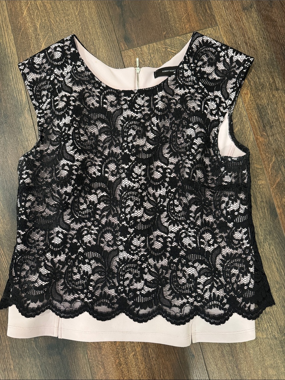 Robert Rodriguez Elina Black Lace Overlay Blush Sleeveless Tunic size M nwot